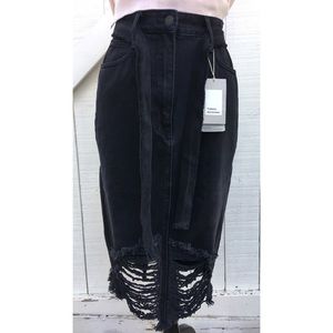 Zara Trafaluc Ripped Distressed Black Denim Skirt
